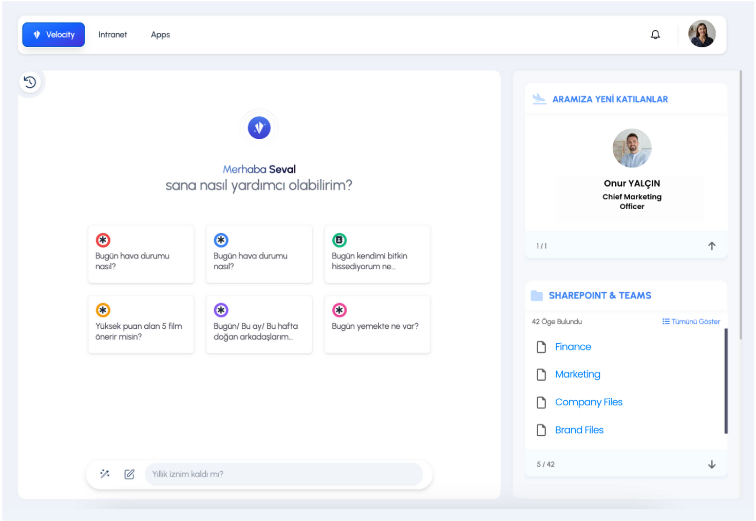 Velocity digital workplace interface